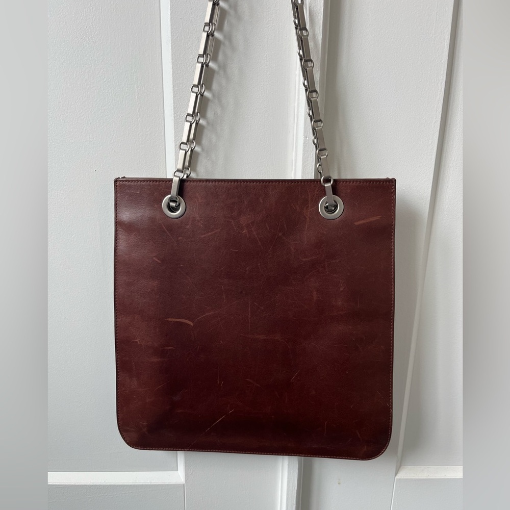 Vintage Mark Cross Leather Shoulder Tote with Chain— 90’s vibe - Picture 7 of 8